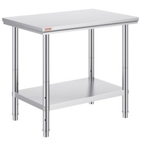 VEVOR Stainless Steel Prep Table, 35 x 24 x 31 Inch, 700 lbs Load Capacity, Heavy Duty Metal Worktable with 3 Adjustable Height Levels