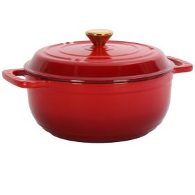 Cast iron 6QT cooking pot - Gradient red - Includes two silicone gloves - Enamel pot