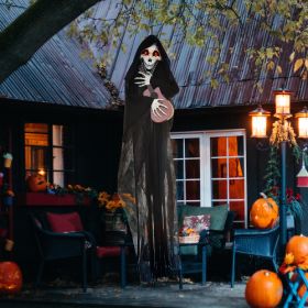 HOMCOM 4.3 Outdoor Halloween Decoration Animatronic Guitar-playing Grim Reaper, Sound And Motion Activated Animated Prop With Light Up Eyes  Guit (Color: Black)