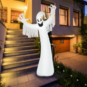 Spooky Halloween Inflatable Ghost - 12 Ft Tall With LED Lights, Waterproof Fabric, Spikes Ropes For Stability, White (Option: Halloween)