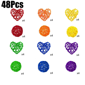48Pcs Colorful Wicker Rattan Balls Round Heart Shaped Rattan Balls Rainbow Vase Bowl Fillers Aromatherapy Decorative Ball (Option: Style1)