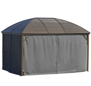 10x13 Gray Hardtop Gazebo With Steel Roof Curtains Netting Pavilion Ceiling Hook For Patio Garden (Option: Gray)