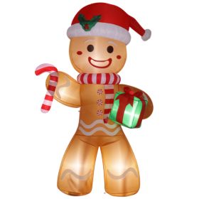 8ft Gingerbread Man Take Gift 5 LED Lights Patio Gingerbread Man Decoration 15W (Color: Orange)