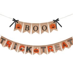 Halloween Burlap Banner Halloween Party Mantel Wall Hanging Supplies For Home Farmhouse Patio (Option: Brownishorange)